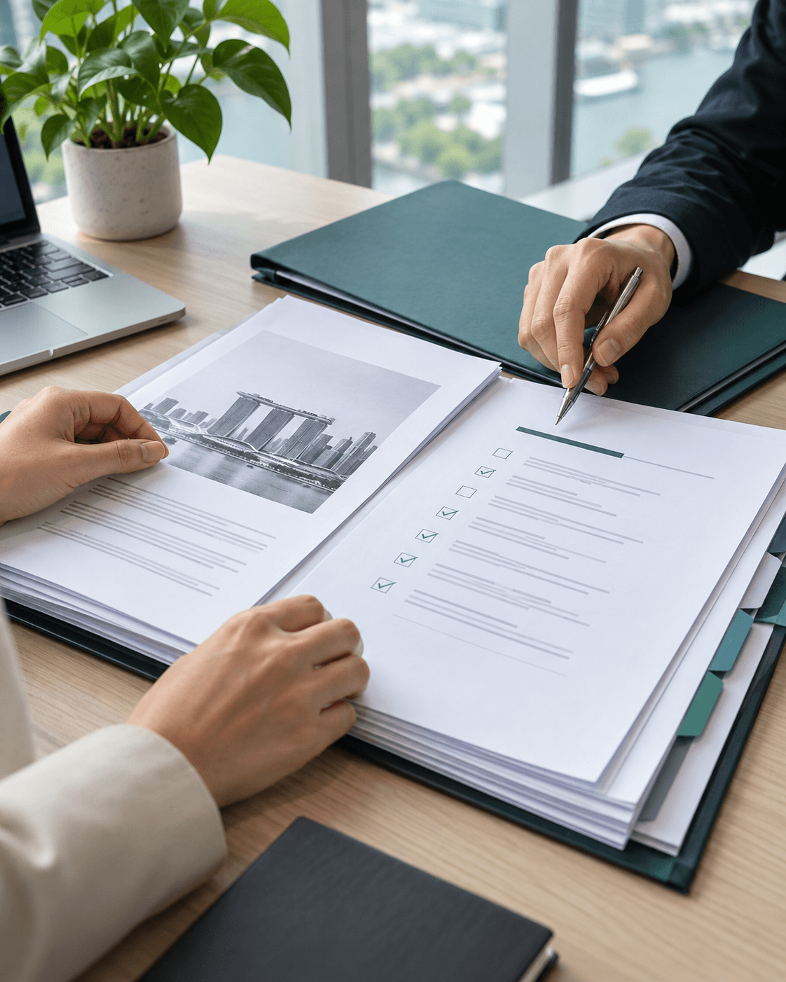 An organised incorporation checklist being reviewed at an office table